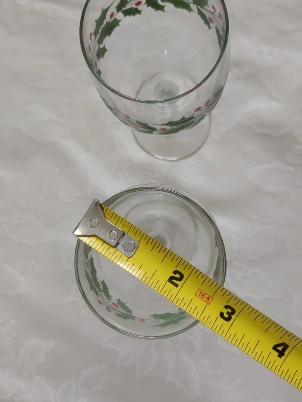 Holiday Holly Berries Hand Painted Stemmed Tall Crystal Glasses Wine Champagne